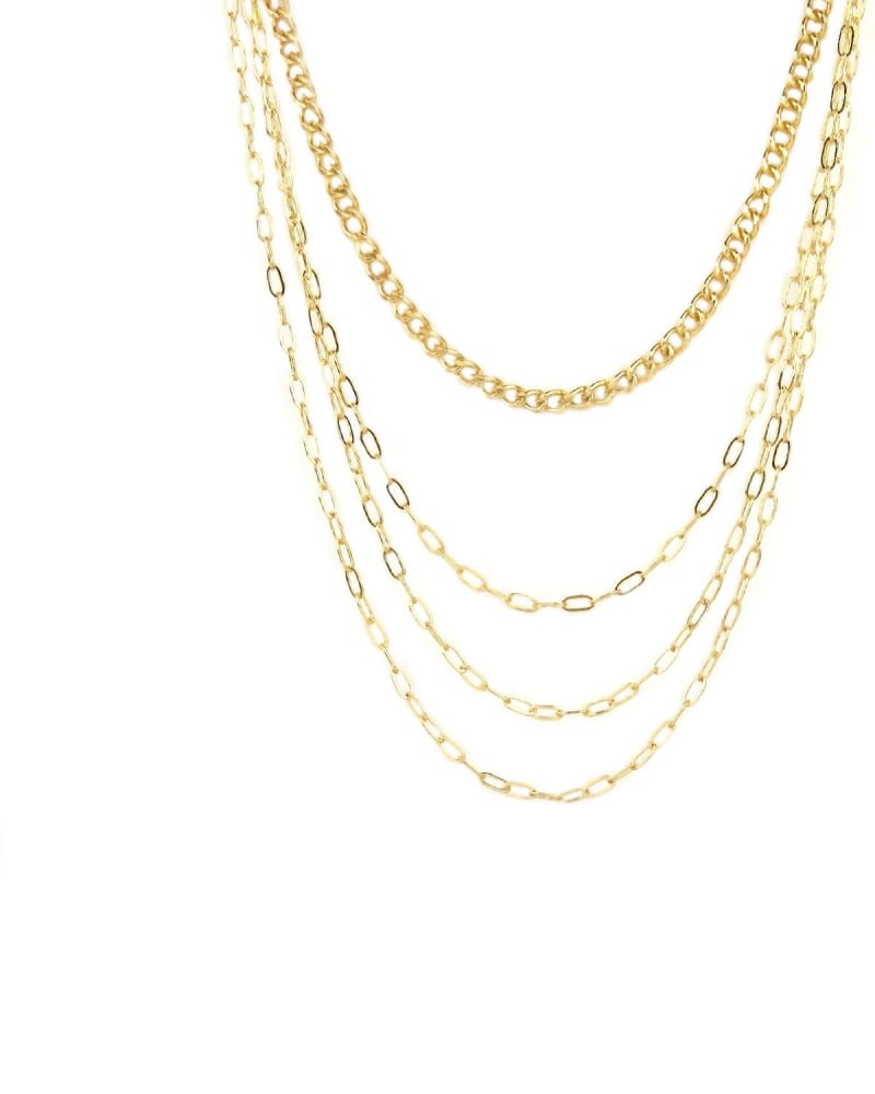 Front of a size O/S Four Strand Link Necklace in Gold in Gold by marlyn schiff. | dia_product_style_image_id:330118